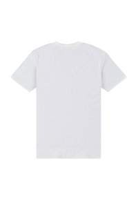 Vit kortärmad t-shirt i bomull, med rundad halsringning och en enkel, slät tygstruktur. Bakifrån, utan mönster.