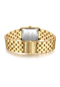 Kuldtooni randmepulk ruudukujulise korpuse ja lingitud metallkettidega. Omab poleeritud pinda ja lukku, millele on graveeritud lehekujundus.