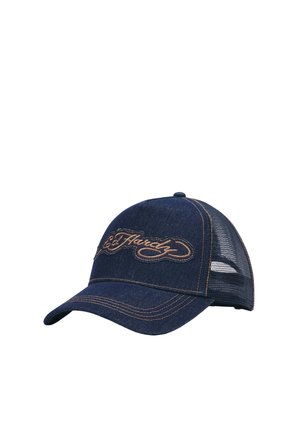 Ed Hardy, UNISEX CONTRAST STITCH INDIGO DENIM 5 PANEL TRUCKER CAP - Gorra - indigo