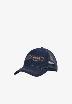 Ed Hardy, UNISEX CONTRAST STITCH INDIGO DENIM 5 PANEL TRUCKER CAP - Gorra - indigo