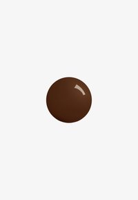 Brown circular object with a glossy finish, featuring a smooth texture and uniform color. Set against a plain white background.