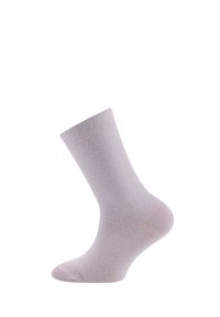 Light gray sock made from a smooth, stretchy material. Features a ribbed cuff and seamless toe design.