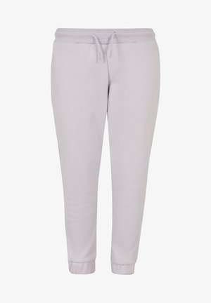 Lyse lilla sweatpants med elastisk talje og snøre. Med manchetter ved anklerne og blødt stof med en glat tekstur.