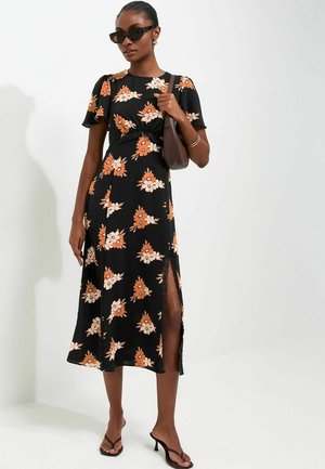 New Look, FLORAL PRINT LACE TRIM MIDI DRESS - Jurk - black pattern