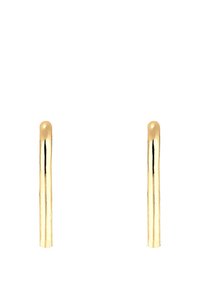 Guldtonede metaløreringe med et glat, forlænget design. Smykkerne har en poleret finish og runde ender for et minimalistisk udseende.
