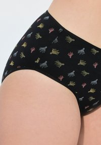 Zwarte onderbroek met een kleurrijk patroon van octopussen en koralen in tinten roze, geel en blauw. Zachte stof met een gladde textuur.
