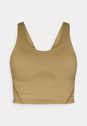 Brauner, kurz geschnittener Tanktop mit Rundhalsausschnitt, breiten Trägern und weicher Textur; verfügt über Seitennähte für eine figurbetonte Passform.