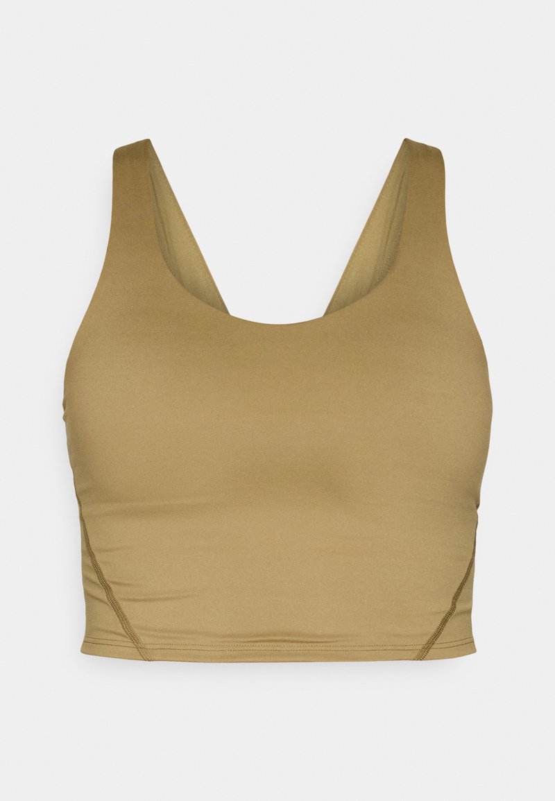 Brown cropped tank top with a scoop neckline, wide straps, and soft texture; features side seams for a fitted look.