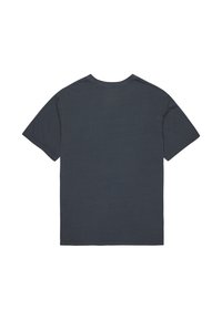 Dunkelgraues kurzärmliges T-Shirt aus Baumwolle mit klassischem Rundhalsausschnitt und einem einfachen, schlichten Rückendesign.