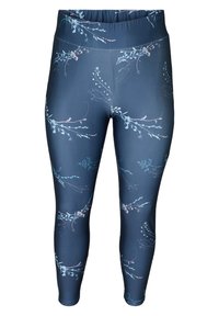 Leggings navy con un patrón floral en azul claro y rosa. Fabricados con un material suave y elástico, con una cintura alta para mayor comodidad y ajuste.
