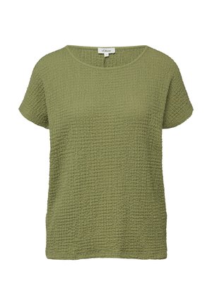 Kaki groen gestructureerd top met korte mouwen, een ronde halslijn en een s.Oliver-label aan de achterkant.