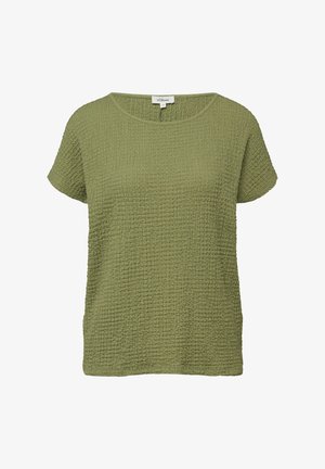 Kaki groen gestructureerd top met korte mouwen, een ronde halslijn en een s.Oliver-label aan de achterkant.