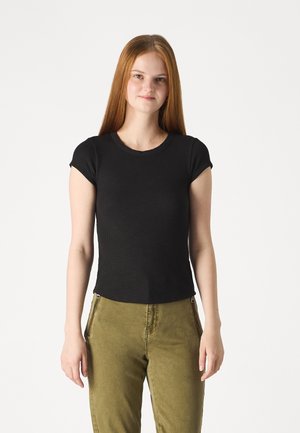 American Eagle WAFFLE BABY TEE - Basic T-shirt - black