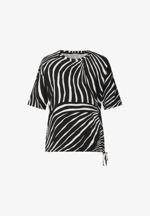 Street One, T-SHIRT MIT RUNDHALS UND TUNNELZUG - T-shirt imprimé - black