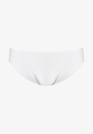 Cuecas hipster brancas de algodão com um design liso e sem costuras, oferecendo cobertura média. Apresenta uma cintura elástica larga e um ligeiro estiramento.