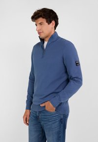 RESPECT HALF ZIP COLLAR - Stickad tröja - blue