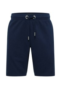 Navyblauwe shorts van een zacht katoenmix, met een elastische tailleband met trekkoord en zilverkleurige metalen oogjes.