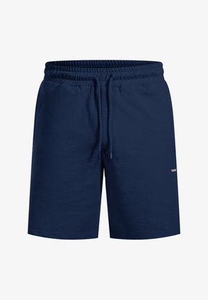 Marineblå shorts lavet af glat stof. Har et elastisk liv med snor og en lille logo detalje på siden.