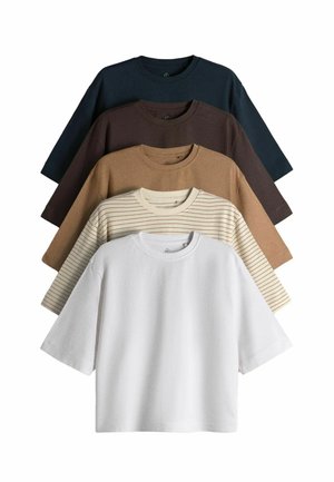 THE SET, REGULAR FIT - 5 PACK HEAVY WEIGHT RELAXED T-SHIRTS . - T-Shirt print - navy brown stripe white