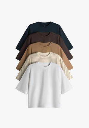 THE SET, REGULAR FIT - 5 PACK HEAVY WEIGHT RELAXED T-SHIRTS . - T-Shirt print - navy brown stripe white