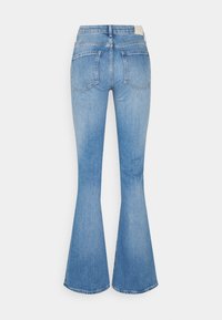 Ljust blå utsvängda jeans i denim, med medelhög midja, femficksdesign och klassisk sömnad.