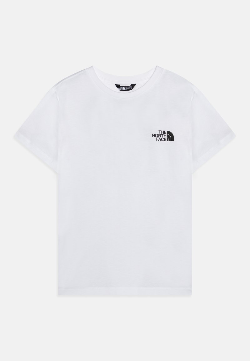 Bílý bavlněný tričko s krátkým rukávem, kulatým výstřihem, s černým logem na levém prsou. Hladká textura, standardní střih.