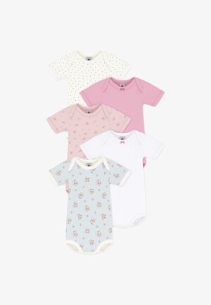 Šeši trumpomis rankovėmis bodžiukai: balti su žaliais taškeliais, rožiniai vienspalviai, rožiniai su gėlių raštais, balti su rožine sagute, dryžuoti su gėlėmis ir šviesiai mėlyni su gėlių raštais.