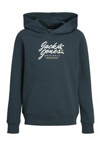 Felpa con cappuccio verde scuro realizzata in tessuto morbido, caratterizzata da un grande logo bianco sulla parte anteriore. Ha un cappuccio foderato e polsini e orlo a coste.