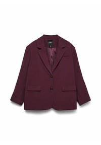 Bordeaux blazer med en enspaltet front, undermærkede klapper, to frontlommer og et glat for. Har sorte knapper og en afslappet pasform.