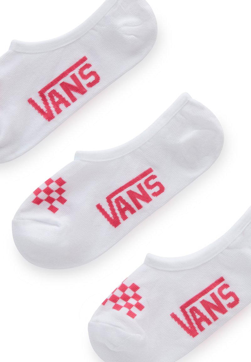 Białe skarpetki do kostek z różowym logo "VANS" i wzorem w szachownicę. Wykonane z miękkiego materiału o gładkiej fakturze i dopasowanym kroju przy kostce.