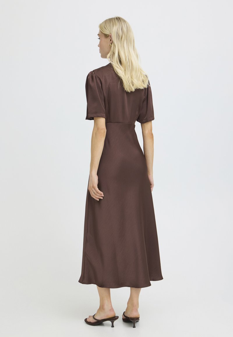 a brown dress in french Loft French Connection Ennis Satin Polka Dot Midi Dress Size 2 Cafe Mocha Women's