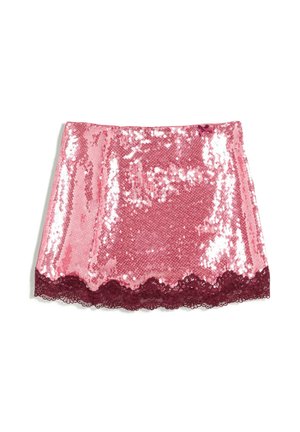 Bershka, SEQUIN MINI SKIRT WITH LACE DETAIL - Jupe trapèze - light pink
