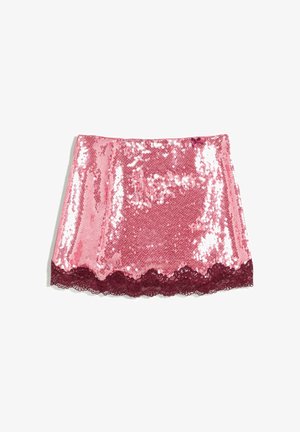 Bershka, SEQUIN MINI SKIRT WITH LACE DETAIL - Jupe trapèze - light pink