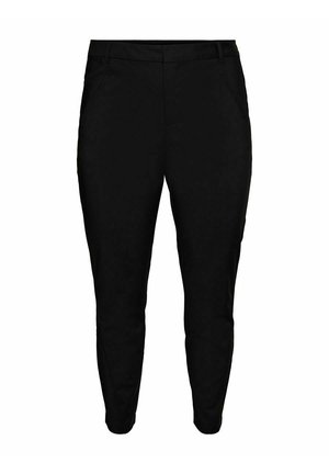 Black slim-fit ankle-length pants with belt loops and side pockets, tailored for a clean, modern look.