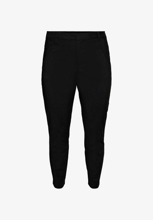 Pantalones negros ajustados hasta el tobillo, con presillas para cinturón y bolsillos laterales, diseñados para un aspecto limpio y moderno.