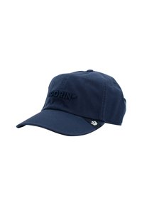 Casquette en coton bleu marine avec un logo brodé, visière incurvée et sangle réglable. Comprend une étiquette latérale avec un logo contrastant.