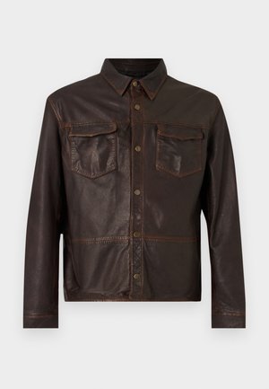 STUDIO ID BARKER DISTRESSED SHIRT - Ādas jaka - used brown