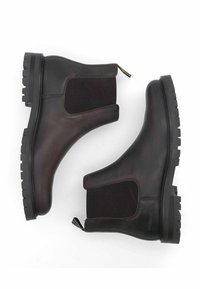 Bottines Chelsea marron avec panneaux latéraux élastiques, semelle en caoutchouc texturé et languette de traction. Fini en cuir lisse avec un design robuste.