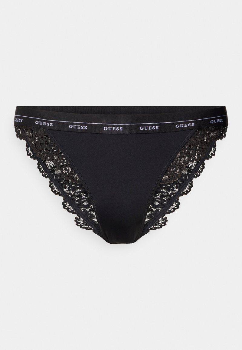 Μαύρο εσώρουχο με δαντέλα, με λείο μπροστινό μέρος και διακοσμητικές λεπτομέρειες από δαντέλα στα πλαϊνά, με λευκή ζώνη μέσης με λογότυπο σε αντίθεση.