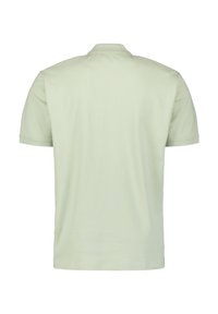 Lichtgroen polo shirts met korte mouwen en een standaard kraag. Glad textuur en gestikte zoom. De achterkant toont geen zichtbare ontwerpen of logo's.