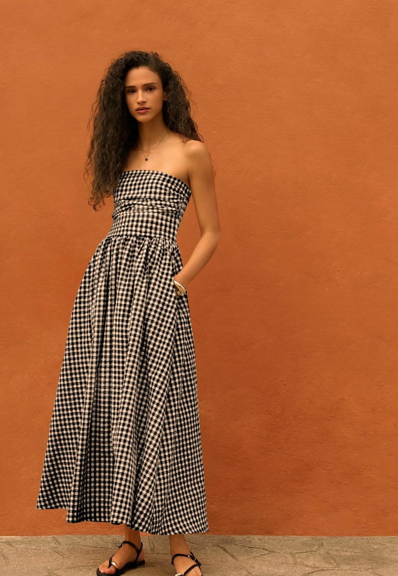 princess polly baby blue dress OLIVER BONAS Chocolate Brown Gingham Collar Cotton Midi Dress