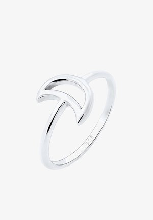 Silberring mit einem glatten, geschwungenen Design und einer Mondsichel-Form an der Oberseite. Hergestellt aus 925er Sterlingsilber, poliert für eine glänzende Oberfläche.