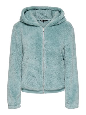Mintgroene, zachte hoodie met een ritssluiting aan de voorkant, lange mouwen en een capuchon met koord. Heeft een zachte textuur en een geribbelde zoom.