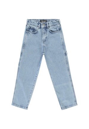 Lichtblauwe denim jeans met een middelhoge taille, rechte pijpen en een klassieke vijf-pocket stijl. Voorzien van een knoop- en ritsluiting.