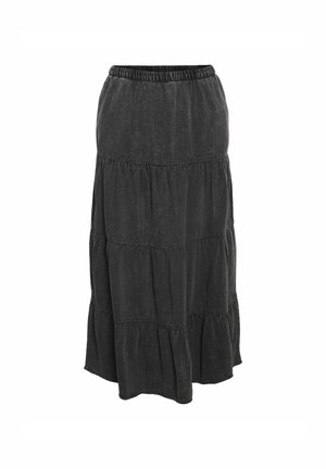 Must mustriba mustriba kergest kangast, millel on elastne vöökoht ja voolav disain. Lisadena on textuuri andmiseks koondatud õmblused.