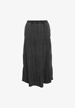 Must mustriba mustriba kergest kangast, millel on elastne vöökoht ja voolav disain. Lisadena on textuuri andmiseks koondatud õmblused.