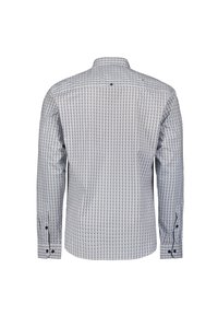 Lange mouwen shirt in lichtblauw, met een klein geometrisch patroon, knoopmanchetten, een klassieke kraag en een subtiele glans.