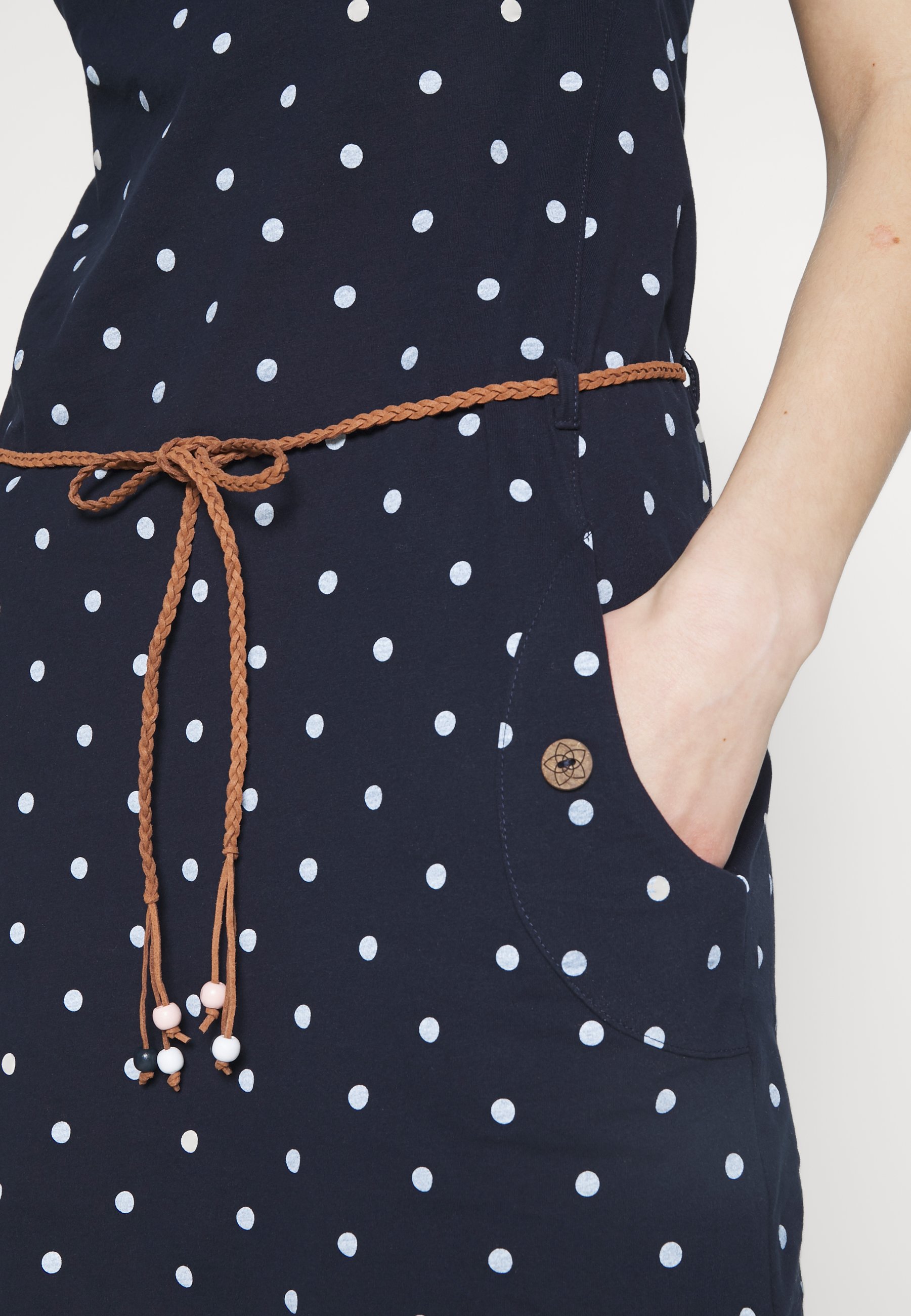 navy polka dot shift dress