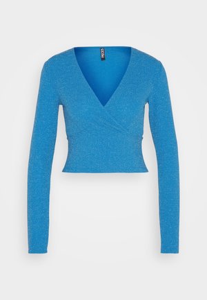 Pieces PCLINA CROPPED V NECK - Langarmshirt - french blue