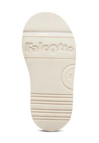 Suola in gomma crema con scanalature testurizzate e motivo circolare. Presenta il marchio "Falcotto" in rilievo e le indicazioni della taglia.